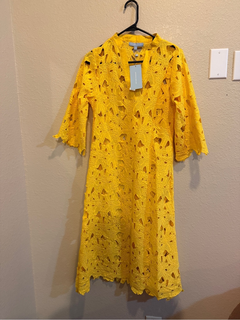 Antonio Melani Yellow 3D Floral Midi Swim Cover Up Dress Size S